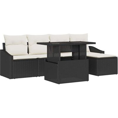 Black Garden Sofa Set - Rectangular, 5 Seats, Poly Rattan - Outdoor Black Garden Sofa Set - Rectangular, 5 Seats, Poly Rattan - Outdoor