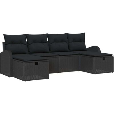 UNKNOWN - Garden Sofa 6pc - Black - Natural Rattan - Outdoor Sofa Set UNKNOWN - Garden Sofa 6pc - Black - Natural Rattan - Outdoor Sofa Set