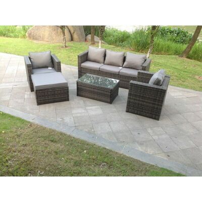 Fimous 6-Seater Rattan Sofa Set - Dark grey - Oblong table Fimous 6-Seater Rattan Sofa Set - Dark grey - Oblong table