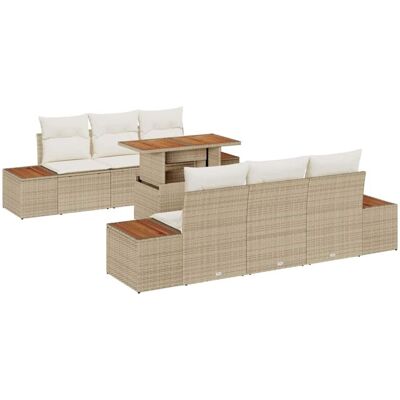 Vidaxl - 7-Piece Beige Rattan Acacia Garden Dining Set Vidaxl - 7-Piece Beige Rattan Acacia Garden Dining Set
