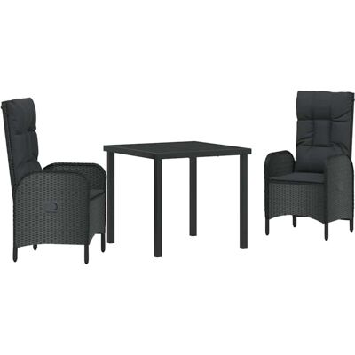 vidaXL Garden Dining Set 3 pcs Black Rattan Polyester - Garden Furniture vidaXL Garden Dining Set 3 pcs Black Rattan Polyester - Garden Furniture