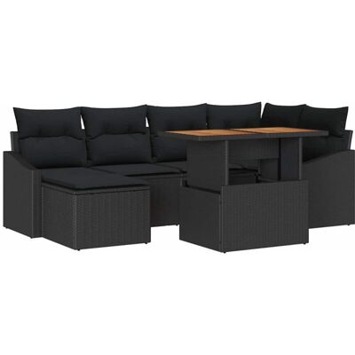 Vidaxl Garden Sofa Set - Modern Black Rattan - 7 Pieces Vidaxl Garden Sofa Set - Modern Black Rattan - 7 Pieces