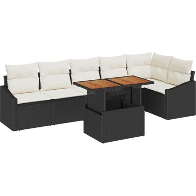 Natural Rattan Garden Sofa Set - 7 Pieces, Black, Rectangular Natural Rattan Garden Sofa Set - 7 Pieces, Black, Rectangular