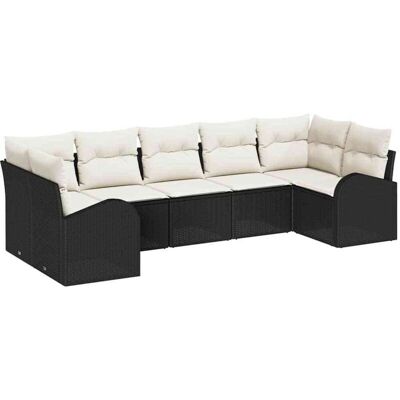 VidaXL Garden Sofa Set - Black Polyrattan with Cream Cushions - Garden Sofa Set VidaXL Garden Sofa Set - Black Polyrattan with Cream Cushions - Garden Sofa Set