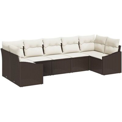 Vasmax - Garden Sofa 7-Piece Set with Cushions Brown Poly-rattan - Garden Furniture Vasmax - Garden Sofa 7-Piece Set with Cushions Brown Poly-rattan - Garden Furniture