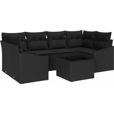 VidaXL Garden Sofa Set 7 Pcs Black Polyrattan VidaXL Garden Sofa Set 7 Pcs Black Polyrattan