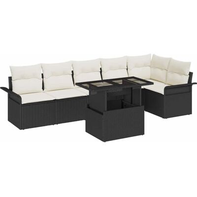 Poly Rattan Black Garden Sofa Set - 7 Pieces for Outdoor Comfort Poly Rattan Black Garden Sofa Set - 7 Pieces for Outdoor Comfort
