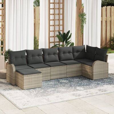 VIDAXL Garden Set 7 pcs with Cushions Light Gray in Synthetic Rattan - Garden Set VIDAXL Garden Set 7 pcs with Cushions Light Gray in Synthetic Rattan - Garden Set