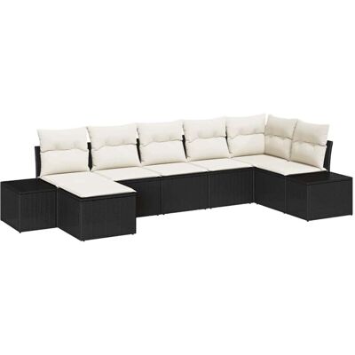 Vidaxl Garden Sofa Set 7 Pieces with Cushions Black Poliratán - Garden Sofa Set Vidaxl Garden Sofa Set 7 Pieces with Cushions Black Poliratán - Garden Sofa Set