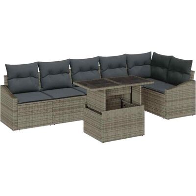 VidaXL Garden Sofa Set - Gray, Black Rattan, Cushions - Outdoor Furniture VidaXL Garden Sofa Set - Gray, Black Rattan, Cushions - Outdoor Furniture