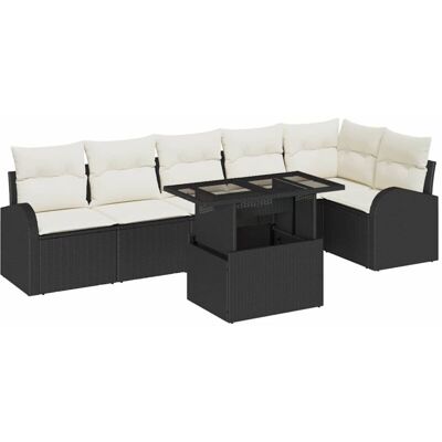 VidaXL Garden Sofa Set 7-Piece Black Synthetic Rattan VidaXL Garden Sofa Set 7-Piece Black Synthetic Rattan
