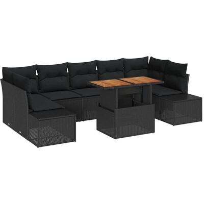Vidaxl Garden Sofa Set 8 Pieces Black Rattan - Garden Furniture Vidaxl Garden Sofa Set 8 Pieces Black Rattan - Garden Furniture