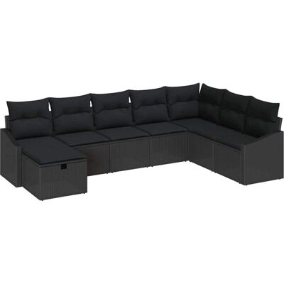 Vidaxl - 8-Piece Poly Rattan Garden Sofa Set - Black Cushions Vidaxl - 8-Piece Poly Rattan Garden Sofa Set - Black Cushions