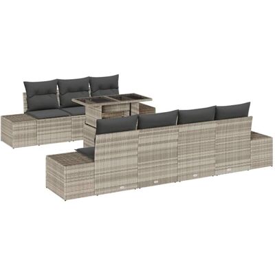vidaXL Garden Sofa Set - Modern 8-Piece Gray Rattan Outdoor Furniture vidaXL Garden Sofa Set - Modern 8-Piece Gray Rattan Outdoor Furniture