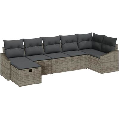 Vidaxl - 7-Piece Outdoor Sofa Set - Grey Textured Rattan Vidaxl - 7-Piece Outdoor Sofa Set - Grey Textured Rattan