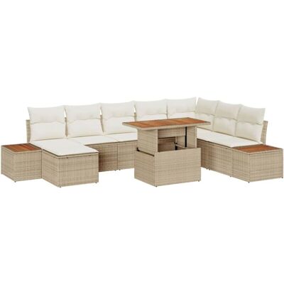 Beige Garden Dining Set with Cushions - Outdoor 8-Person Table Beige Garden Dining Set with Cushions - Outdoor 8-Person Table