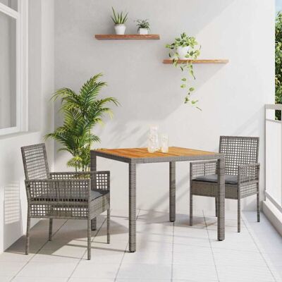 VIDAXL Garden Dining Set 3-Piece Gray Polyrattan VIDAXL Garden Dining Set 3-Piece Gray Polyrattan