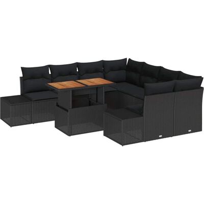 Black 9-Piece Garden Sofa Set - Outdoor Furniture Black 9-Piece Garden Sofa Set - Outdoor Furniture