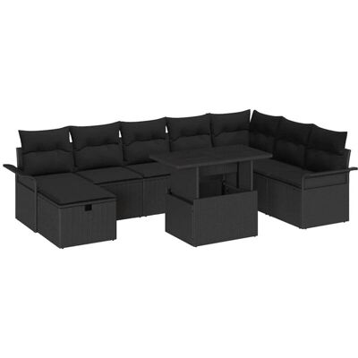 vidaXL - 9pc Garden Sofa Set - Black - Natural Rattan - Garden set vidaXL - 9pc Garden Sofa Set - Black - Natural Rattan - Garden set