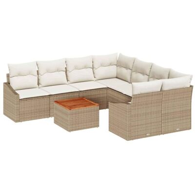 Beige Garden Sofa Set 9-Piece with Cushions - Outdoor Furniture Beige Garden Sofa Set 9-Piece with Cushions - Outdoor Furniture