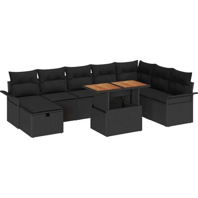 VidaXL Garden Sofa Set 9 pcs Black PE Rattan VidaXL Garden Sofa Set 9 pcs Black PE Rattan