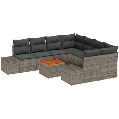 vidaXL Garden Sofa Set 9 Pieces Gray Rattan Rectangular vidaXL Garden Sofa Set 9 Pieces Gray Rattan Rectangular