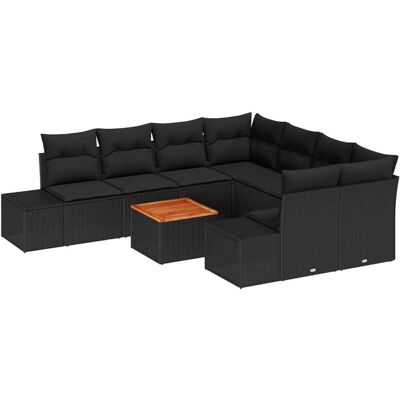 Black Poly Rattan Garden Sofa Set - Outdoor 9-Piece Lounge Black Poly Rattan Garden Sofa Set - Outdoor 9-Piece Lounge