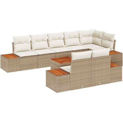 Beige Garden Sofa Set - 9 Pieces with Cushions & Table Beige Garden Sofa Set - 9 Pieces with Cushions & Table