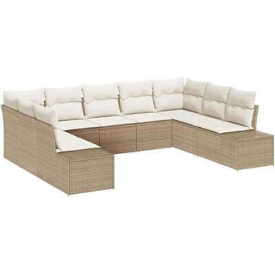 Garden Sofa Set 9 Pieces Beige Poly Rattan - Outdoor Only Garden Sofa Set 9 Pieces Beige Poly Rattan - Outdoor Only
