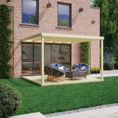 Rutland County Garden Furniture Ltd - Box Wall Mounted Pergola and Decking Kit - Wood - L420 x W420 x H270 cm - Light Green Rutland County Garden Furniture Ltd - Box Wall Mounted Pergola and Decking Kit - Wood - L420 x W420 x H270 cm - Light Green