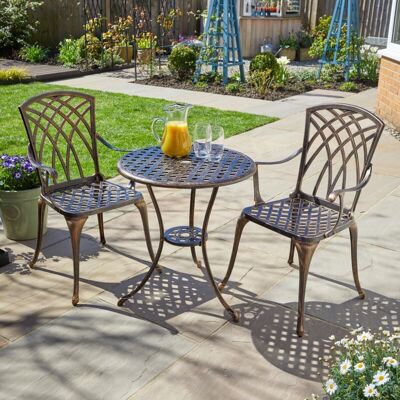 HOME SOURCE Brown Bistro Set Outdoor Garden Patio Lattice Table and 2 Chairs Aluminium Frame HOME SOURCE Brown Bistro Set Outdoor Garden Patio Lattice Table and 2 Chairs Aluminium Frame
