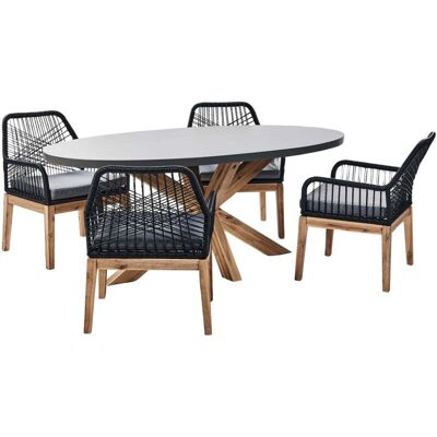 Beliani Garden Set with Table and 4 Chairs - Modern Cement and Wood Beliani Garden Set with Table and 4 Chairs - Modern Cement and Wood