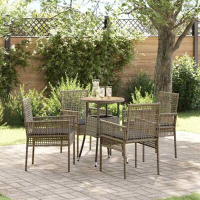 Vidaxl Gray Rattan Glass Round Dining Set - Dining Set Vidaxl Gray Rattan Glass Round Dining Set - Dining Set