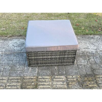 Fimous - Rattan Big Footstool Patio Outdoor Stool Garden Furniture With Thick Grey Cushion Dark Grey Mixed Fimous - Rattan Big Footstool Patio Outdoor Stool Garden Furniture With Thick Grey Cushion Dark Grey Mixed