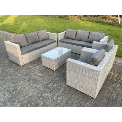 Fimous Light Grey Garden Furniture Set - Outdoor PE Rattan 8 Seats Fimous Light Grey Garden Furniture Set - Outdoor PE Rattan 8 Seats