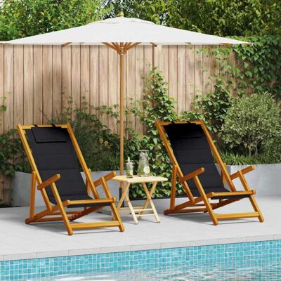 VidaXL Foldable Beach Chairs - Black & Acacia Wood - Set of 2 VidaXL Foldable Beach Chairs - Black & Acacia Wood - Set of 2