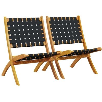vidaXL Garden Chairs 2 pcs Black Solid Wood Acacia & Fabric - Garden Chairs vidaXL Garden Chairs 2 pcs Black Solid Wood Acacia & Fabric - Garden Chairs