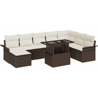 Vidaxl Garden Sofa Set - Modular Brown Rattan - 9 Pieces Vidaxl Garden Sofa Set - Modular Brown Rattan - 9 Pieces