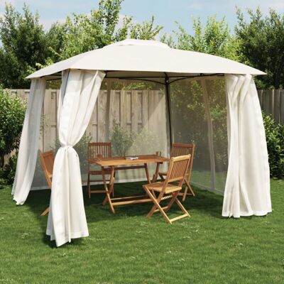 vidaXL 2.93x2.93 m Cream Gazebo with Double Roof & Mesh Walls vidaXL 2.93x2.93 m Cream Gazebo with Double Roof & Mesh Walls