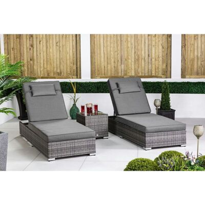 MODERN FURNITURE DIRECT GIARDINO Rattan Sun Lounger x 2 & Table Set - Sunbed Garden Patio Furniture MODERN FURNITURE DIRECT GIARDINO Rattan Sun Lounger x 2 & Table Set - Sunbed Garden Patio Furniture