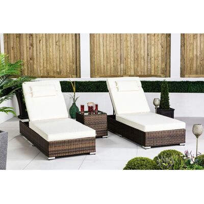 MODERN FURNITURE DIRECT Giardino Rattan Sun Lounger x 2 & Table Set - Sunbed Garden Patio Furniture MODERN FURNITURE DIRECT Giardino Rattan Sun Lounger x 2 & Table Set - Sunbed Garden Patio Furniture