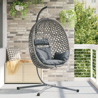 Vidaxl - Hanging Egg Chair with Support in Gray Synthetic Rattan - Outdoor Relaxation Vidaxl - Hanging Egg Chair with Support in Gray Synthetic Rattan - Outdoor Relaxation