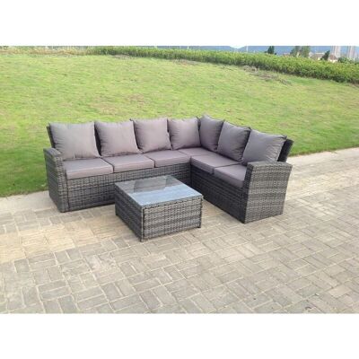 Fimous High back outdoor corner rattan sofa set square coffee table dark grey - Outdoor Corner Rattan Sofa Set Fimous High back outdoor corner rattan sofa set square coffee table dark grey - Outdoor Corner Rattan Sofa Set