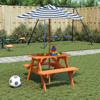 Picnic Table for 4 Kids with Umbrella Solid Wood Fir vidaXL Picnic Table for 4 Kids with Umbrella Solid Wood Fir vidaXL