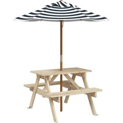 Picnic Table for 4 Kids with Umbrella Solid Wood Fir vidaXL Picnic Table for 4 Kids with Umbrella Solid Wood Fir vidaXL