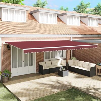 vidaXL Manual Retractable Awning Burgundy 600x300 cm - Retractable Awning vidaXL Manual Retractable Awning Burgundy 600x300 cm - Retractable Awning