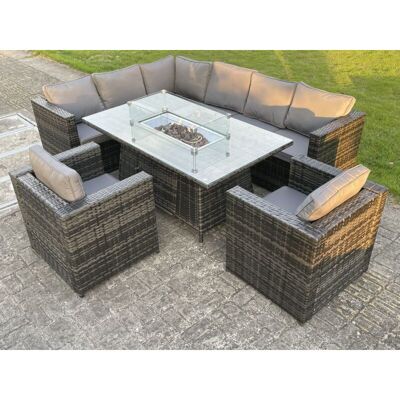 Fimous 8 Seater Outdoor Rattan Garden Furniture Corner Sofa Burner Gas Fire Pit Table Sets Lounge Chairs Dark Grey Fimous 8 Seater Outdoor Rattan Garden Furniture Corner Sofa Burner Gas Fire Pit Table Sets Lounge Chairs Dark Grey