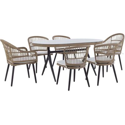 Beliani Garden Dining Set - ALIANO II 6 Seater Beige - Garden Dining Set Beliani Garden Dining Set - ALIANO II 6 Seater Beige - Garden Dining Set
