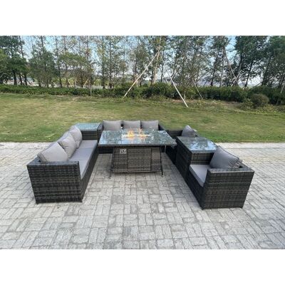 Fimous Rattan Gas Fire Pit Dining Table Sets Heater Lounge Chairs Side Tables - Garden Furniture Set Fimous Rattan Gas Fire Pit Dining Table Sets Heater Lounge Chairs Side Tables - Garden Furniture Set