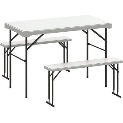 Outsunny - 3 Piece Folding Picnic Table and Bench Set w/ Handle, White Outsunny - 3 Piece Folding Picnic Table and Bench Set w/ Handle, White